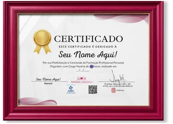 Certificado de 85 horas da Formação Personal Organizer